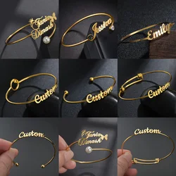 Nextvance Custom Name Bracelet Personalized Stainless Steel Nameplate 2MM Cuff Open Bracelet For Women Jewelry Birthday Gifts