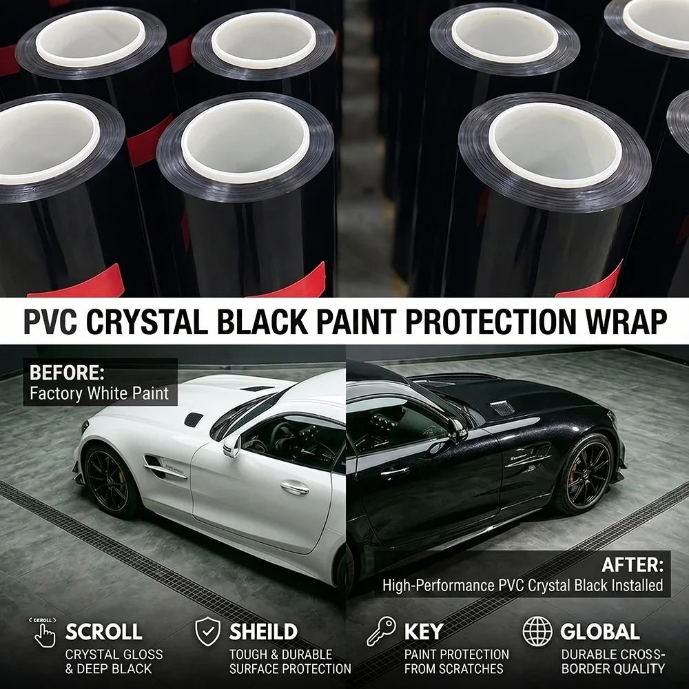 Glänzende PET Klavierlack-Schwarz Auto-Vinylfolie Luftblasenfreie Selbstklebende PVC Hochglanz-Schwarz Auto-Karosserie Farbwechselfolie Zubehör – Detail 11