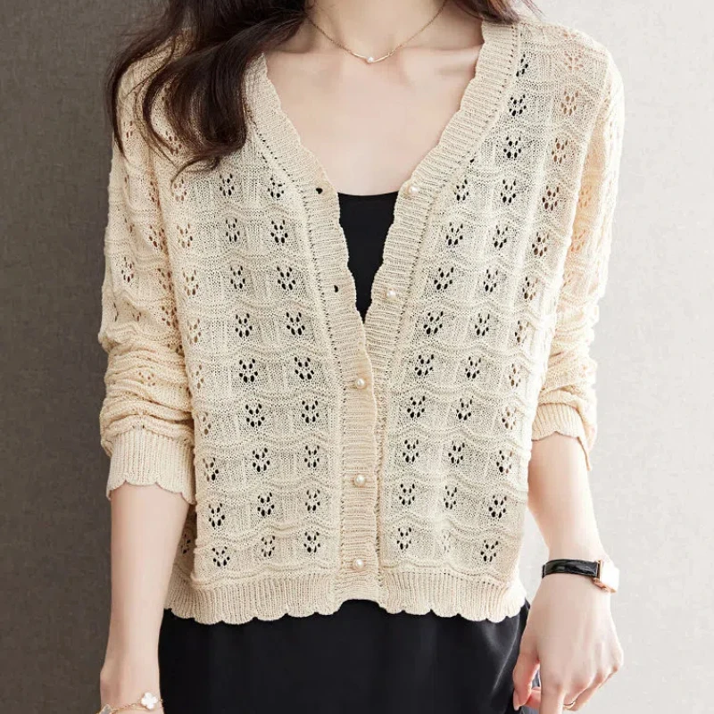 

Strap Top Ice Silk Knit Summer Cardigan Hollowed Out New Thin Style Air-conditioned Shawl Jacket Sun Protection