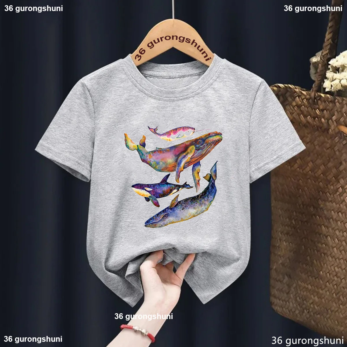 Watercolor Dolphin Printed T Shirt For Girls/Boys Funny Kids Clothes White/Pink/Blue/Gray Tshirt Summer Fashion Tops Tee Shirt