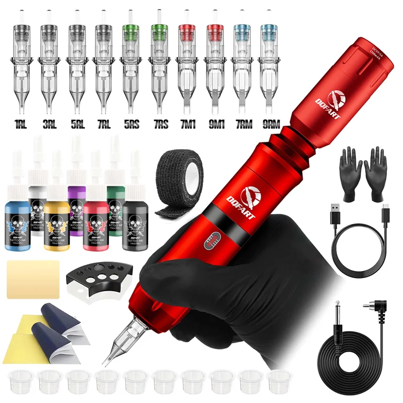 

Professional Wireless Rotary Tattoo Machine Kit With 10Pcs Cartridge Needles Complete Set For Tattoo Artists And Beginners