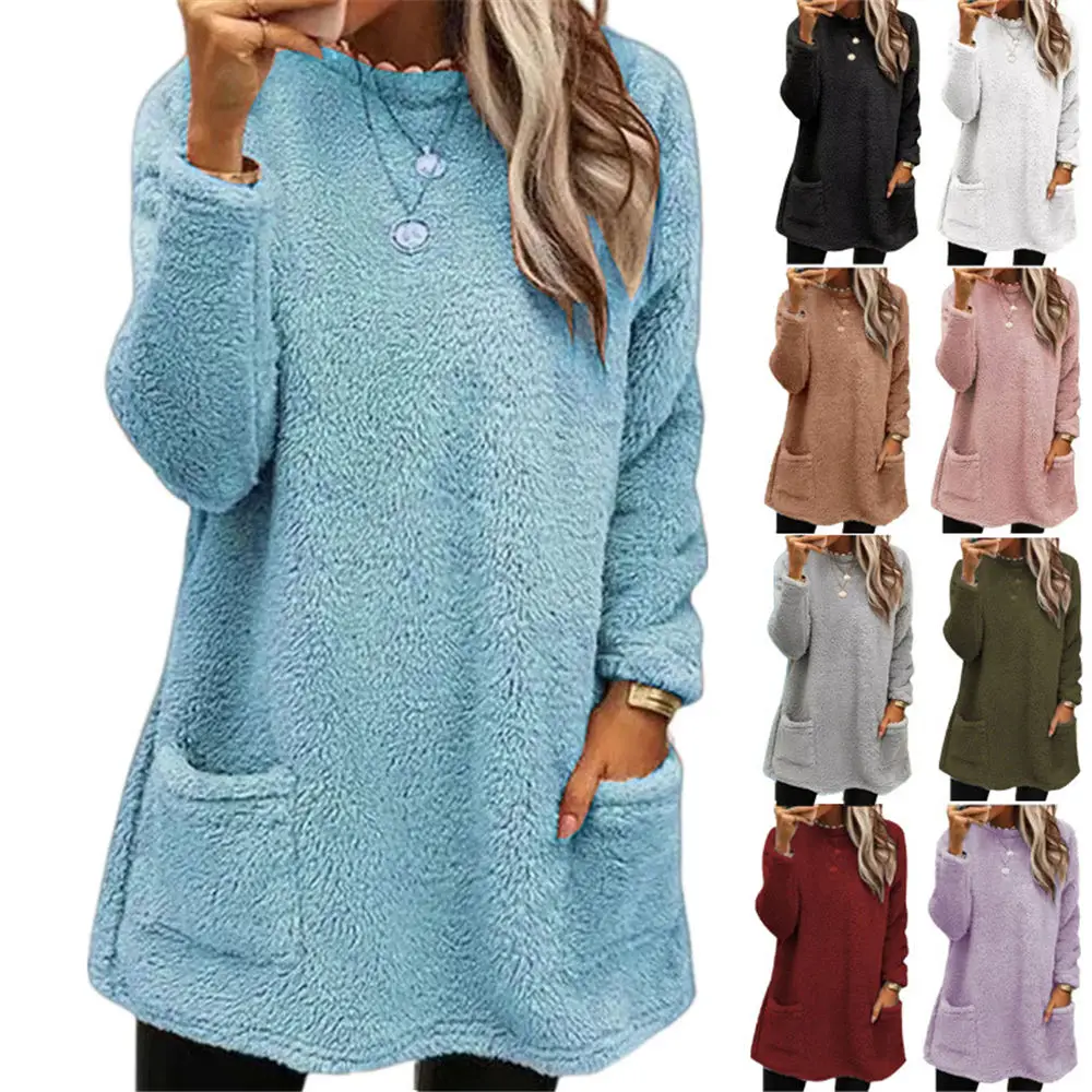 Maglione in pile soffice da donna primavera inverno Pullover in peluche caldo Plus Size 3XL top popolare Patch Color Streetwear Jersey