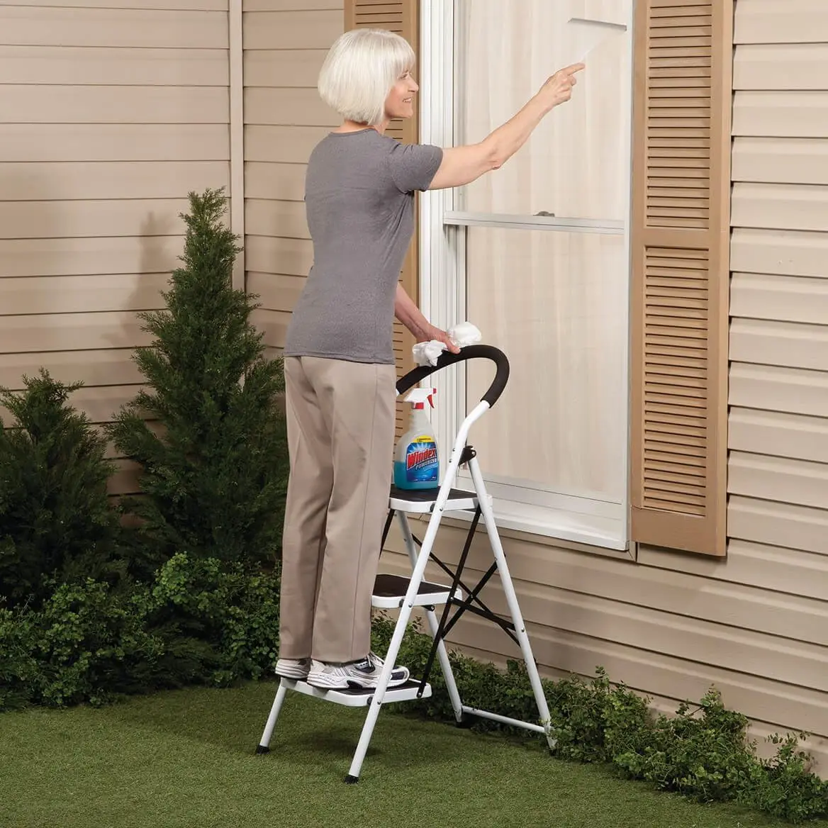 Step Ladder Stool Combo with Handgrip, Anti-Slip Folding Step Stool, Extra Wide Pedal Step Sturdy Household Ladder, Comfortable