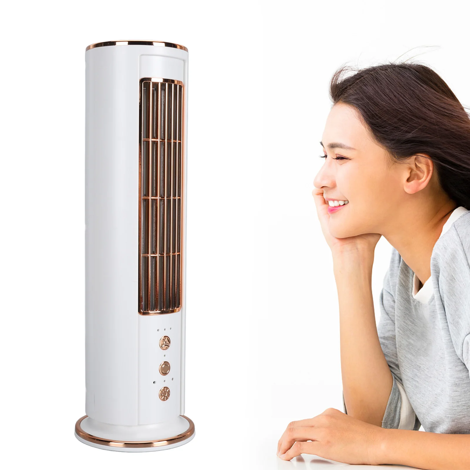Ventilador de escritorio Ventilador sin aspas de escritorio Ventilador recargable USB en forma de torre de viento de 3 velocidades con control remoto para uso en verano Ventilador de escritorio USB
