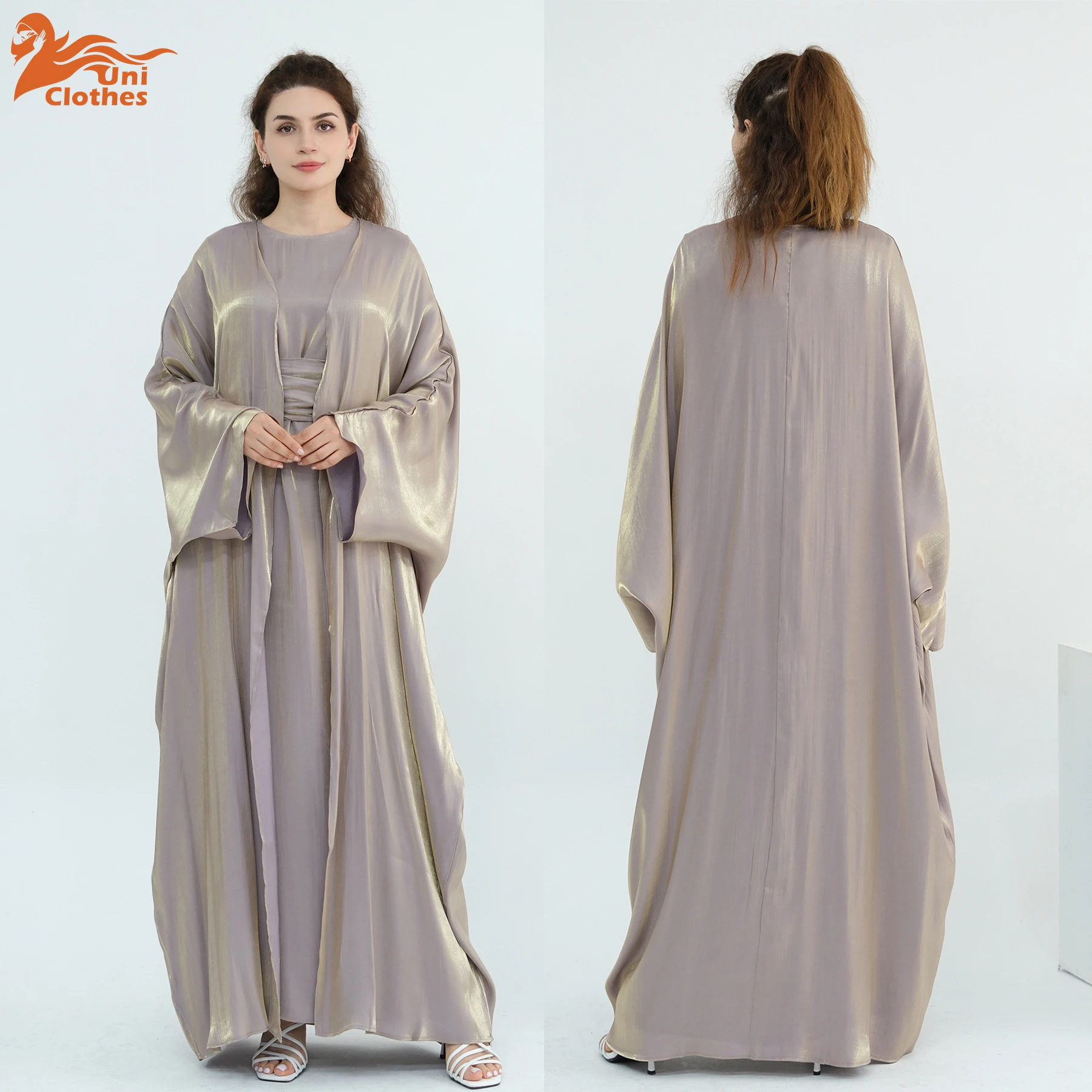 

UNI Ramadan Muslim Women 2 Piece Set Party Dresses Abaya Eid Jalabiya Morocco Dubai Kaftan Cardigan Robe Turkey Kaftan Islamic
