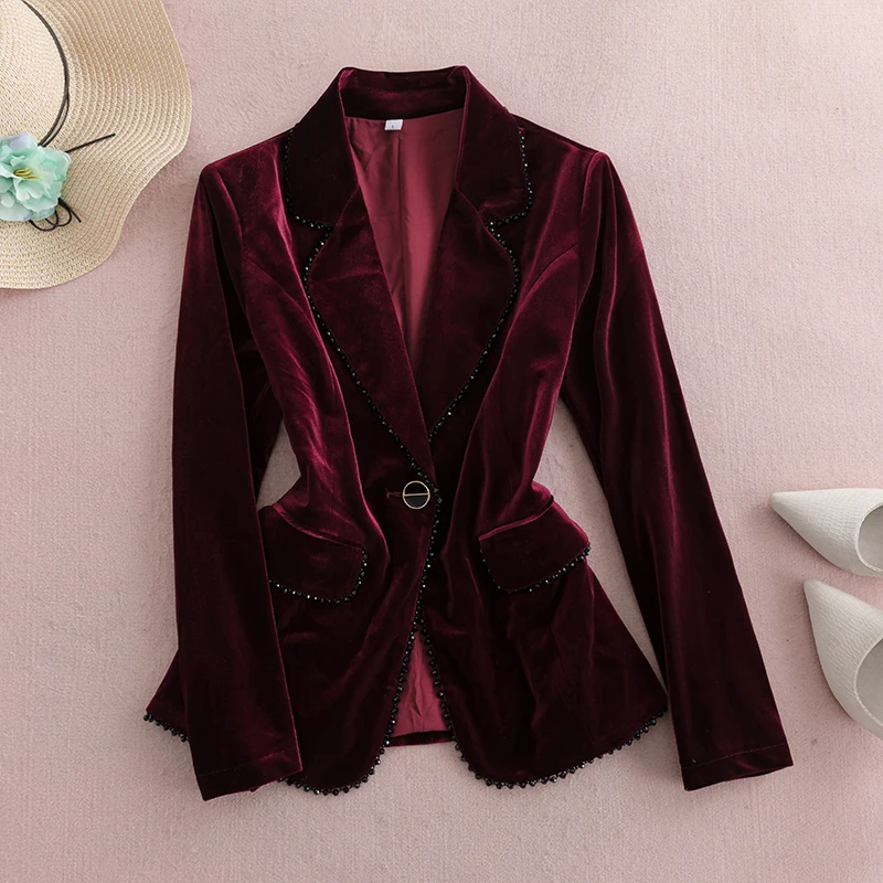 

Autumn Spring Velvet Women Pant Suit Office Lady Business Work Wear Blazer Trouser Formal 2 Piece Set Jacket