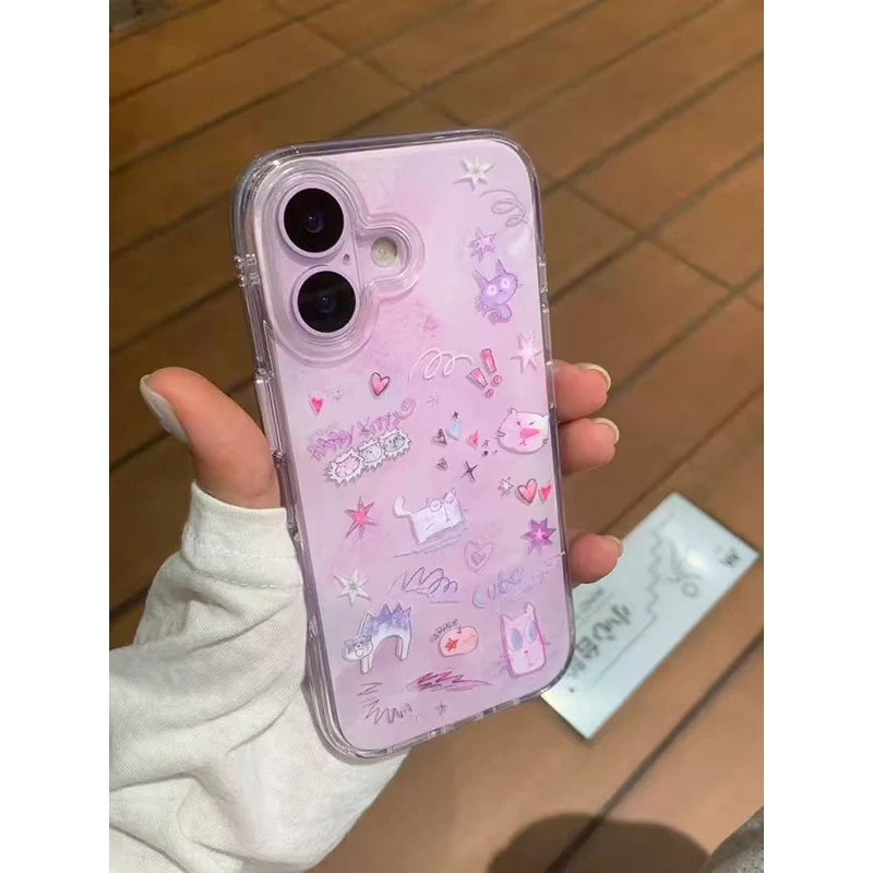 العصرية الكورية Ins الخزامى الأرجواني الكرتون التوضيح جراب هاتف آيفون 17 16 15 14 13 12 11 برو ماكس زائد بساطتها غطاء