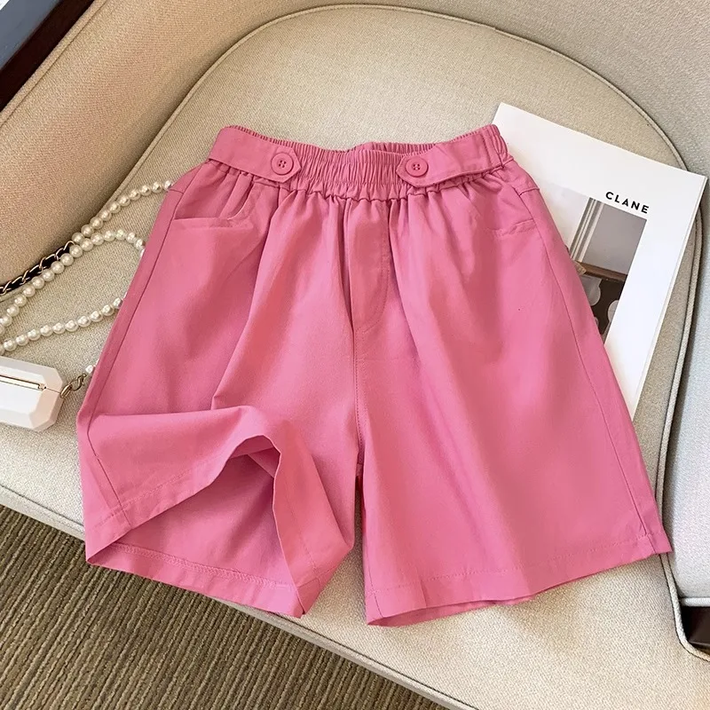 

Широкие хлопковые шорты с высокой талией, свободного кроя, летние, тонкие, прямые брюки больших размеров, повседневные шорты для женщин