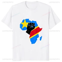 Love Democratic Republic of Congo Flag in Africa Map T-Shirt Casual Fashion Streetwear Harajuku Man Cotton Tshirt Hip Hop Tees