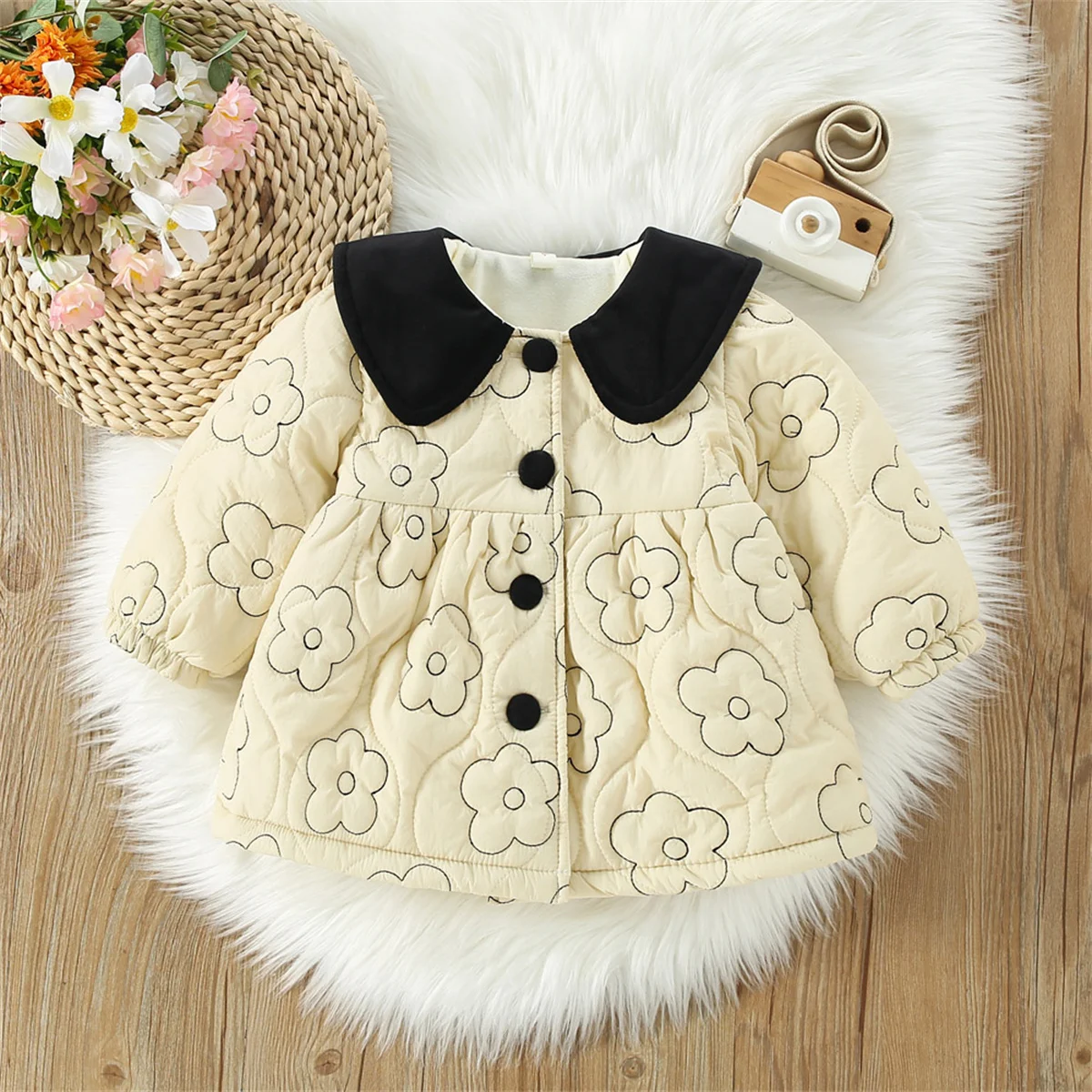 Girl\'s New Pattern Cotton Coat Winter Baby Thickened and Comfortable Korean Version Loose and Warm Cute Cotton Coat