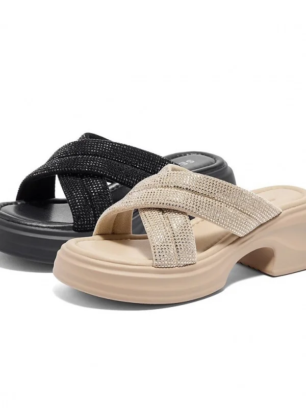 

Women's High Heel Slippers Outdoor Wear Waterproof Platform Thick Heel Roman Sandals Diamond Embellished Slip-On Shoes