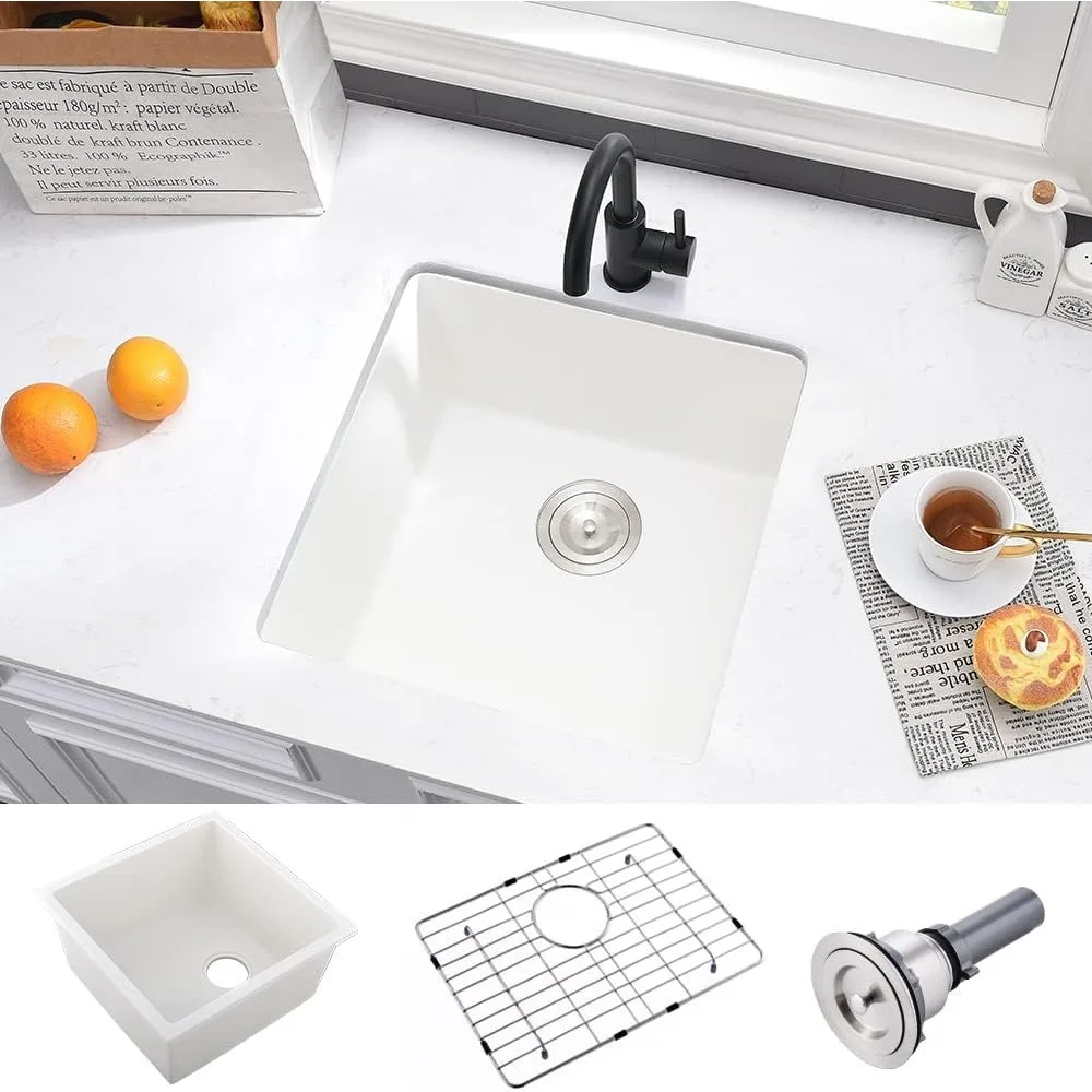 

21x19 Undermount RV Wet Bar Prep Sink Deep Single Bowl White with Bottom Grid