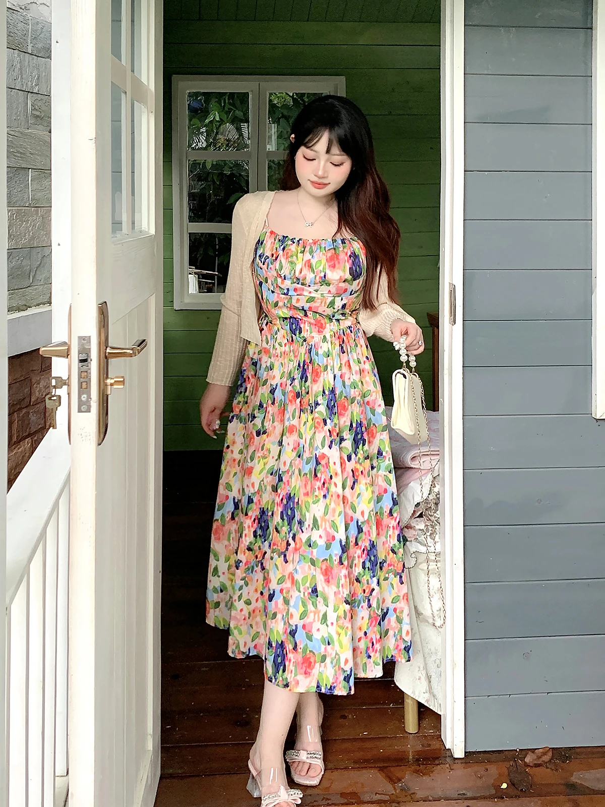 

Летняя яркая юбка миди Jiaoiao больших размеров с цветочным принтом, на бретельках, повседневная, с завязками, с высокой талией