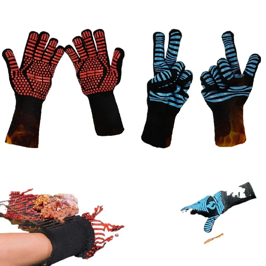 500 degree insulated barbecue gloves, high-temperature insulated BBQ silicone microwave oven protective insulated gloves