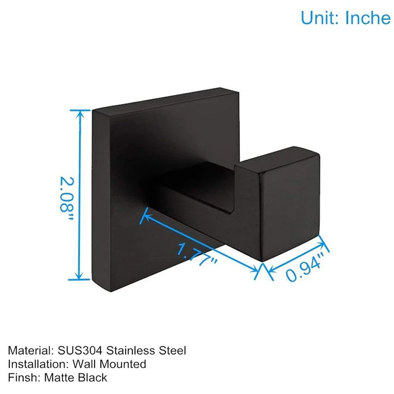 Confezione da 2 ganci per asciugamani neri opachi bagno in acciaio inossidabile vestiti antiruggine appendiabiti appendiabiti da parete quadrato wc cucina