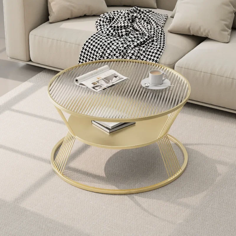 Nordic Light Luxury Small Household Tea Table Circular Tempered Glass Tea Table Modern Simple Net Black Tea Table Can Store