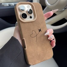 Airplane Route Love Heart Design Faux Leather Phone Case For iPhone 17 16 15 14 13 12 11 Pro Max XS X XR 16 15 Plus 17 Air Cover