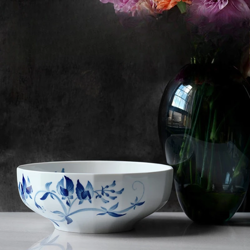 Blooming Blue Flower Hand Painted High-end Tableware Household Soup Bowl Rice Bowl, Blooming Blue Flower 22cm Bowl - Pea Flower
