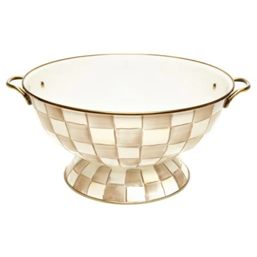 

Enamel Bowl Serving Bowl for Entertaining Everything Bowl Brown-and-White Mocha Check