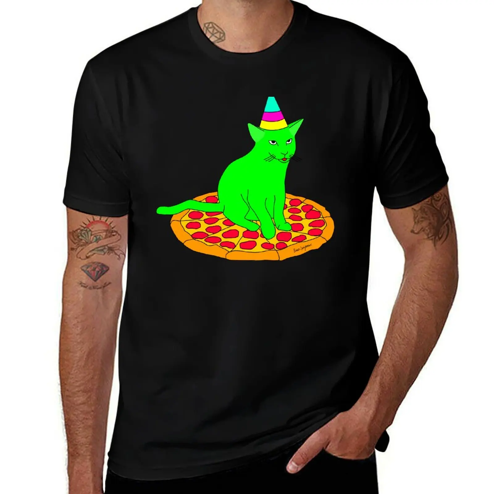 

PSYCHEDELIC PIZZA CAT PARTY! (ver.2) T-Shirt boys animal print Luxury man shirts graphic summer clothes plain white t shirts men