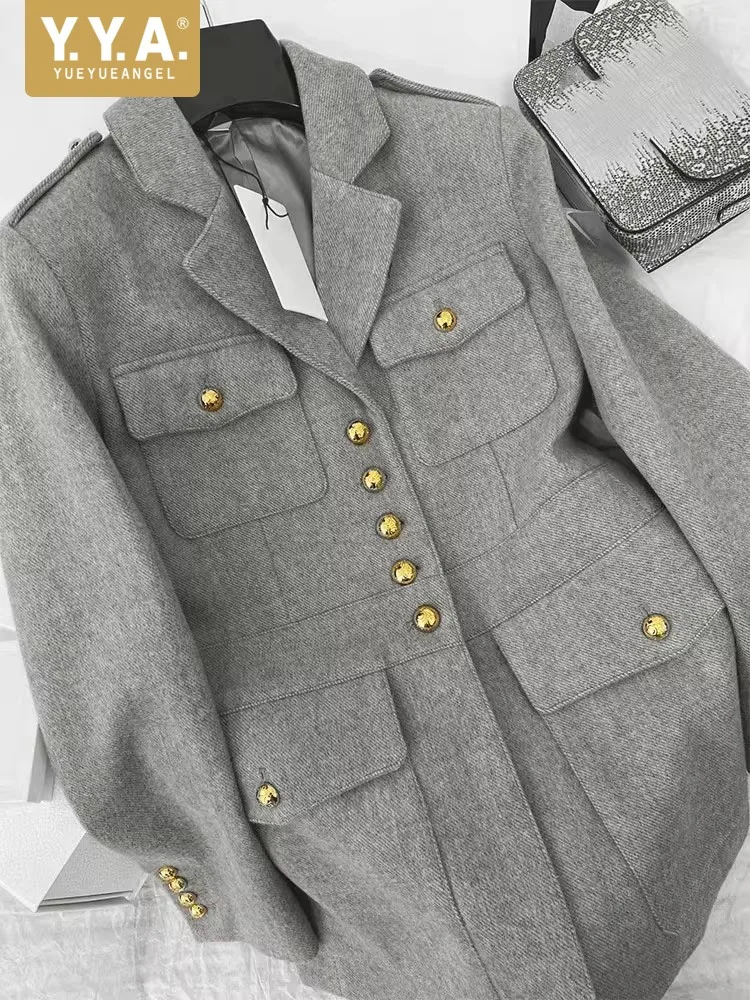 Autumn New Office Ladies Single Breasted Work Jacket Multi Pockets Straight Suit Coat Women Loose Fit Casual Outerwear Jackets