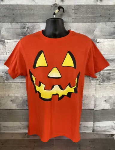 Men's Celebrate Halloween Orange Pumpkin Jack O' Lantern T-Shirt Size Medium