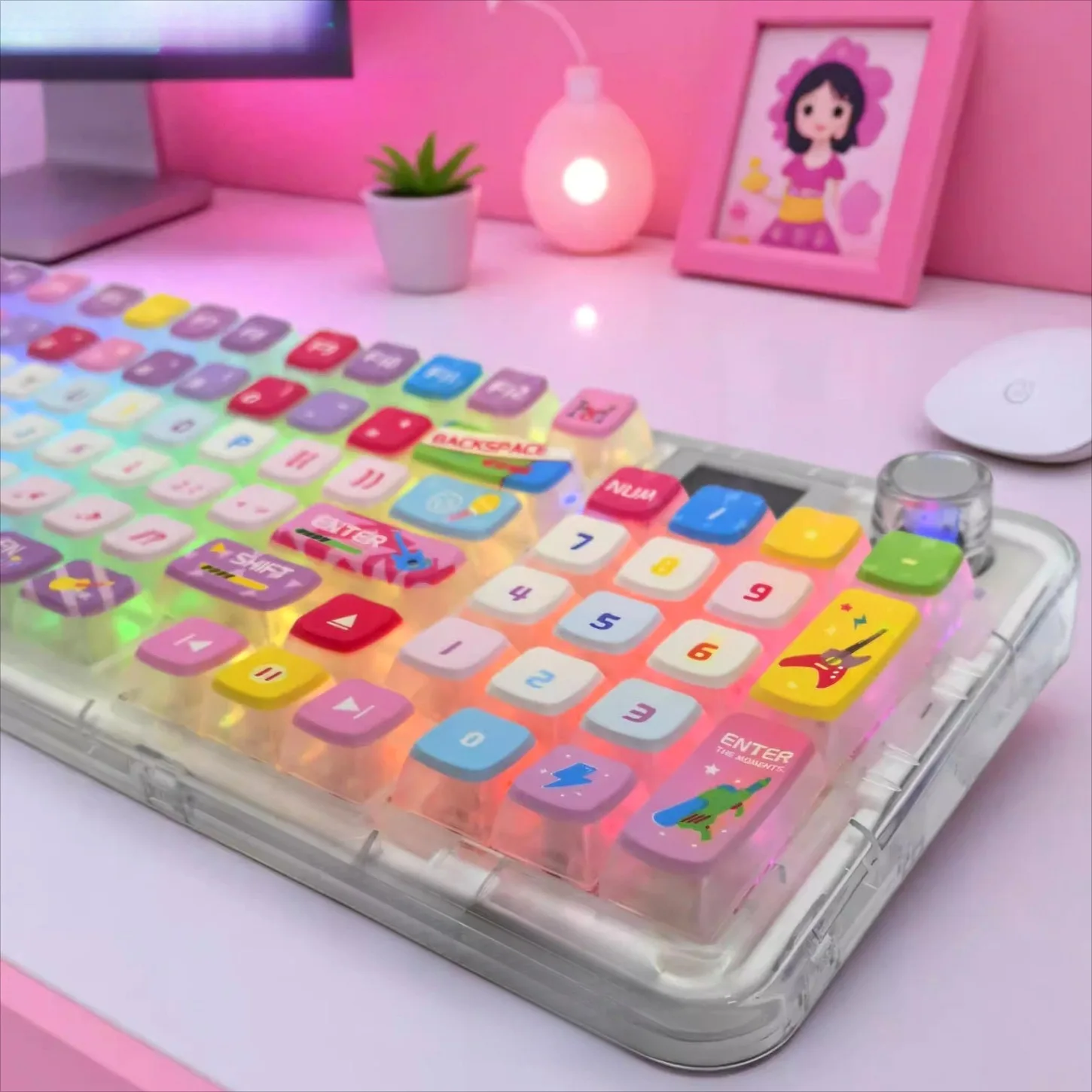 

Cute Pink SA Profile Keycap Set 125 Keys PBT Material Shine Through Custom Anime Keycaps for Mechanical Keyboard Girl Gifts