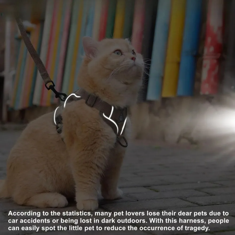 Reflective Cat Harness And Leash Set Adjustable Vest For Cats_voghion.com