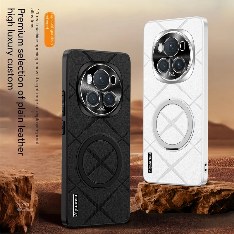 

For Honor Magic6 Pro Magic 6 Case Holder Ring Cover For Honor Magic 6 Pro Phone Case Shell 360 Bracket Stand Leather Skin Bumper