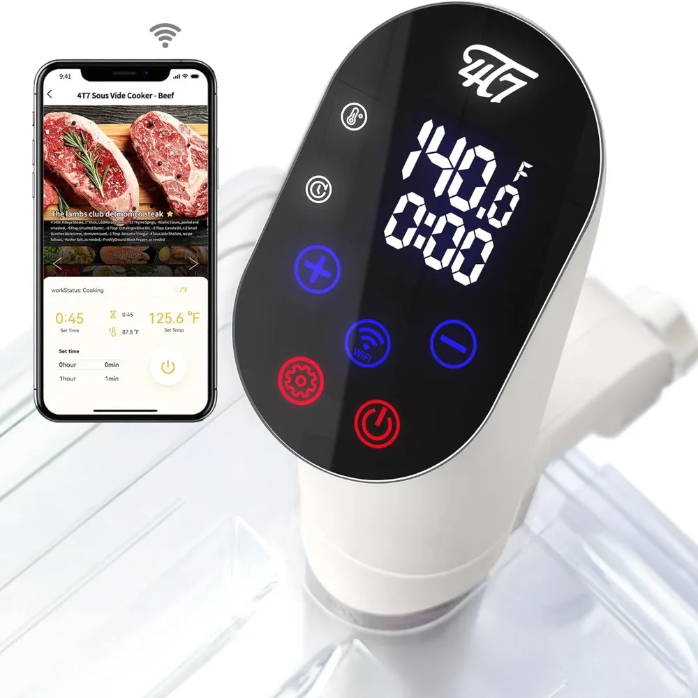 

4T7 Sous Vide Machine 1100W, Sous Vide Precision Cooker, Waterproof Wifi App Control, Ultra Quiet Immersion Circulator with Reci