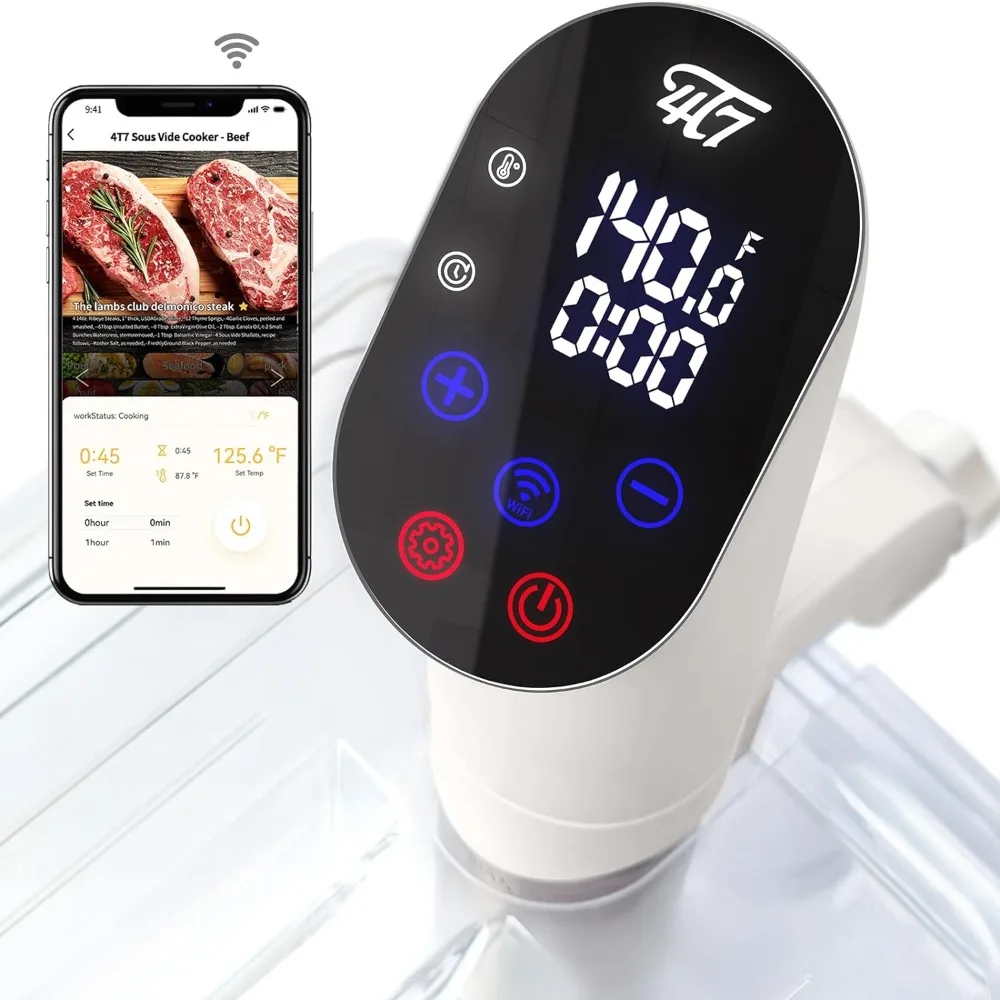 4T7 Sous Vide Machine 1100W, Sous Vide Precision Cooker, Waterproof Wifi App Control, Ultra Quiet Immersion Circulator with Reci