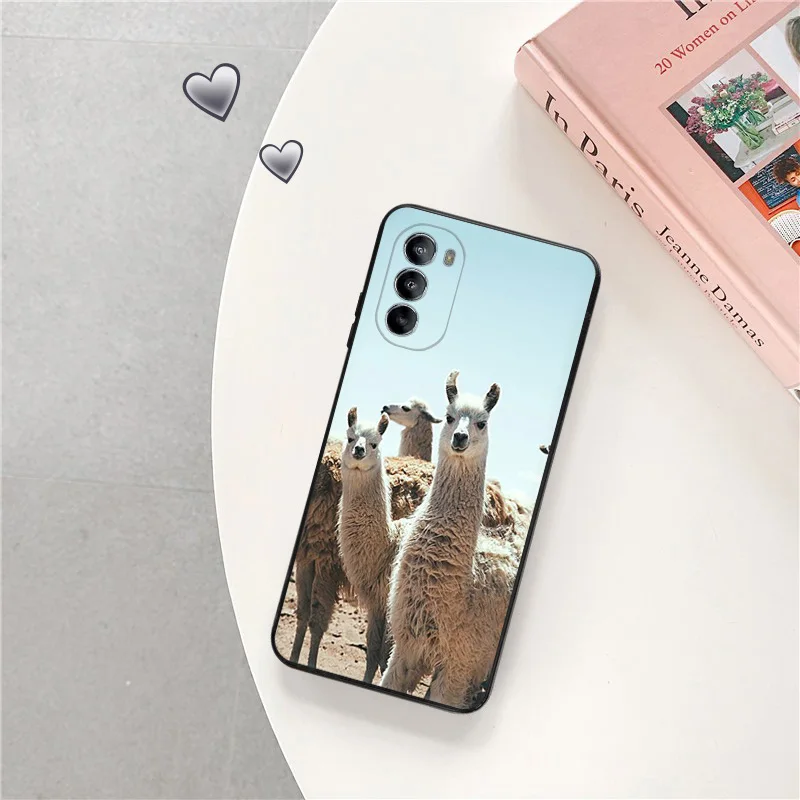 Phone Case For Motorola G50 4G G51 G30 G31 G60 G71 G22 G32 G52 G72 G73 G53 G9 Cute Alpaca Llama Sheep Black Soft Anti-Drop Cover