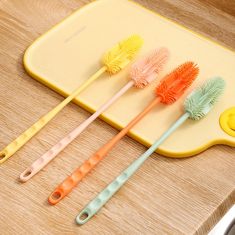 Long Handle Silicone Milk Bottle Brush Cup Scrubber Glass Cleaner Kitchen Cleaning Tool Drink Bottle Glass Cup Cleaning Brush