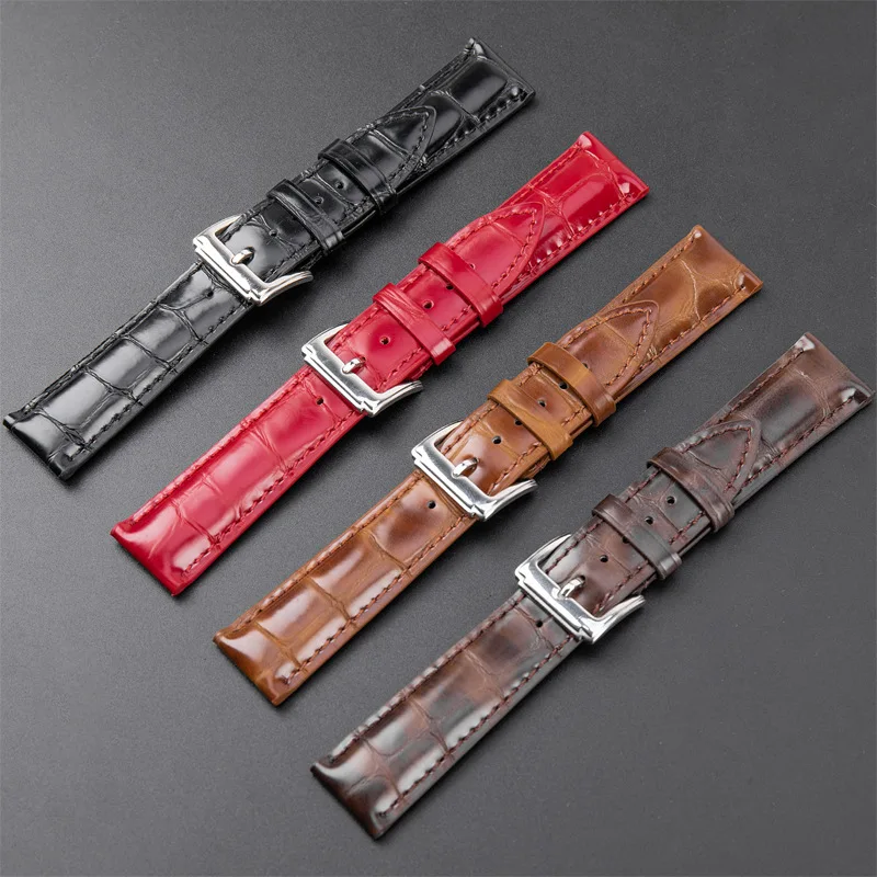 

First Layer Cowhide Strap 12-24mm Genuine Leather Watchbands Bracelet Black Red Brown Watch Strap for Women Men Wrist Band