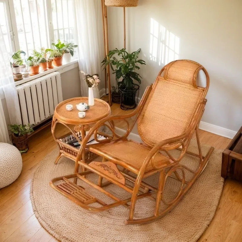 

Xiaoyao True Rattan Rocking Chair Nap Adult Lounge Chair Balcony Rocking Lazy Home Rattan Leisure