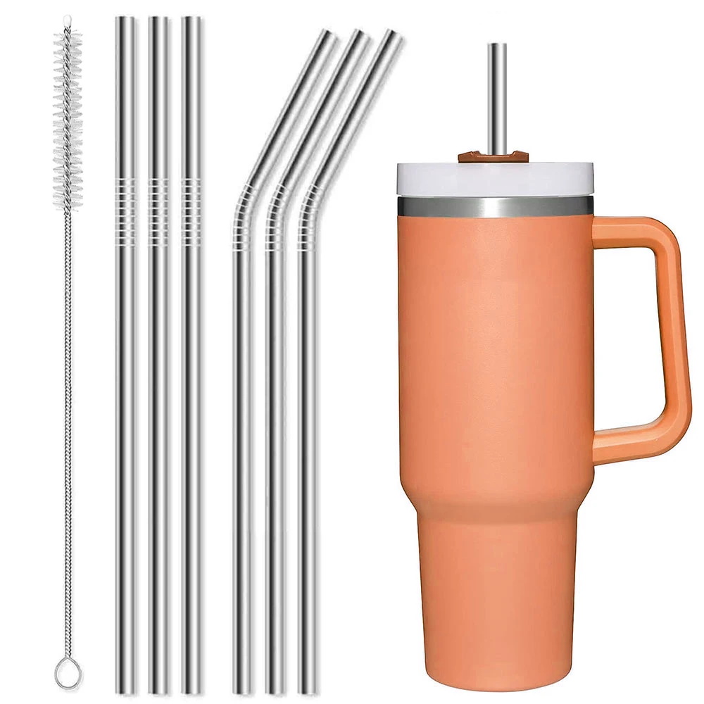 6pcs, Extra Long Metal Replacement Straws For Stanley 40oz Adventure Travel Tumbler, 12\'\'x 6 MM Stainless Steel Drinking Straws