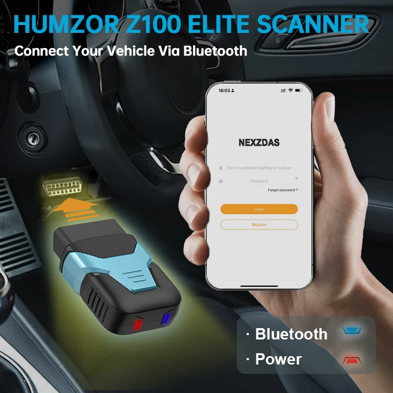 HUMZOR Z126 Bluetooth OBD2 Scanner V5.2 Full System Diagnosis Tool Key Programming Tire Pressure Battery Learning Full Car Makes