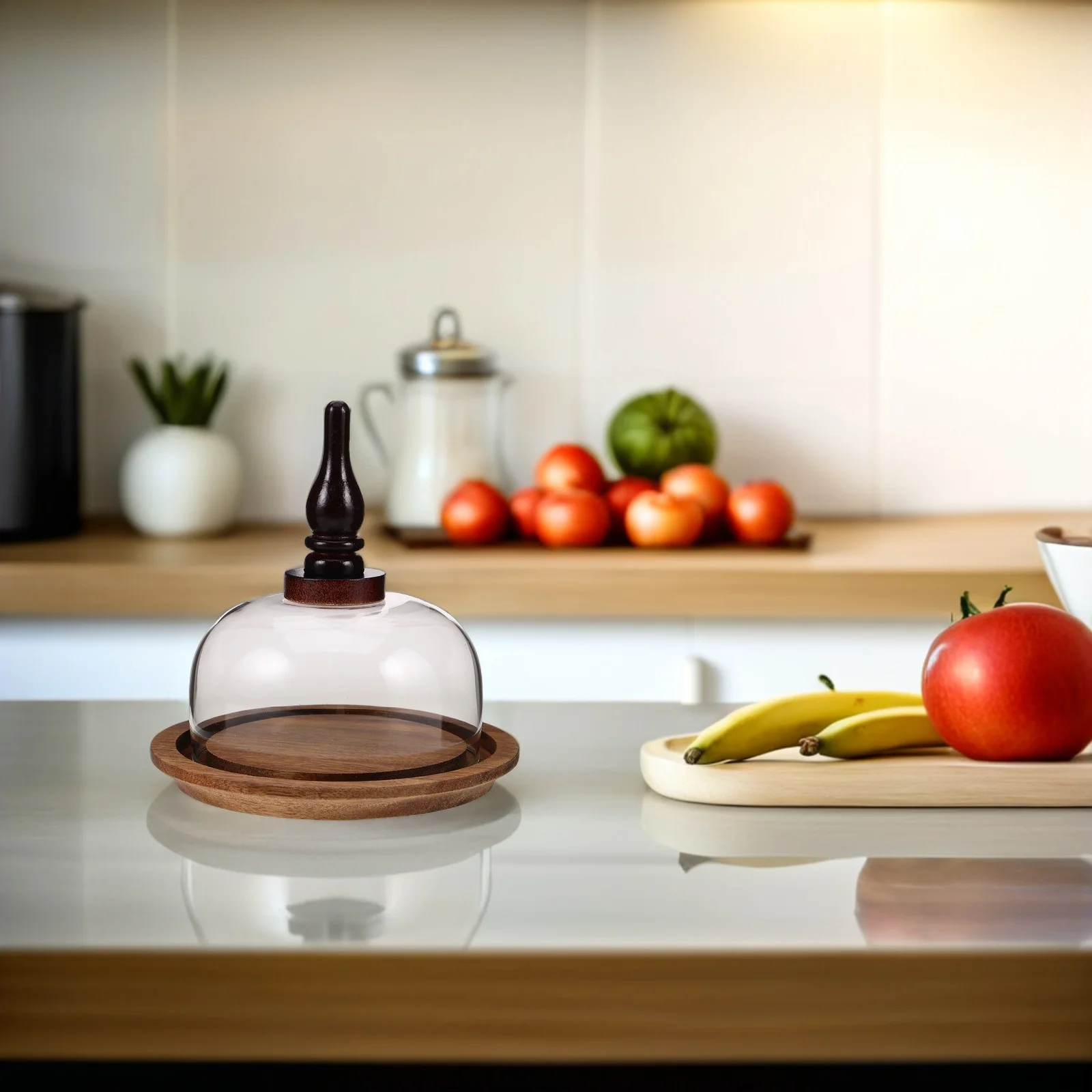 

Rustic Wood Dessert Stand with Clear Glass Dome Ideal Cake Serving Plate for Pastry Bread Display At Cafes Events Gatherings
