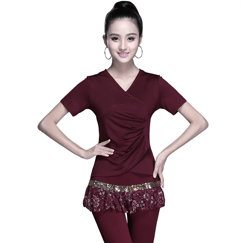 Ballroom Latin Dance Clothing Women's Adult Top V-neck New Dance Practice Suit Top National Standard Dance Modern Dance Clothing