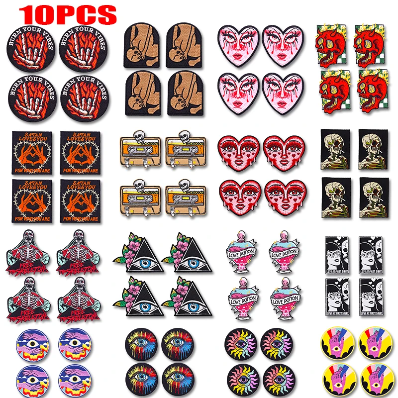 Parches termoadhesivos bordados punk de ojos y calaveras terror