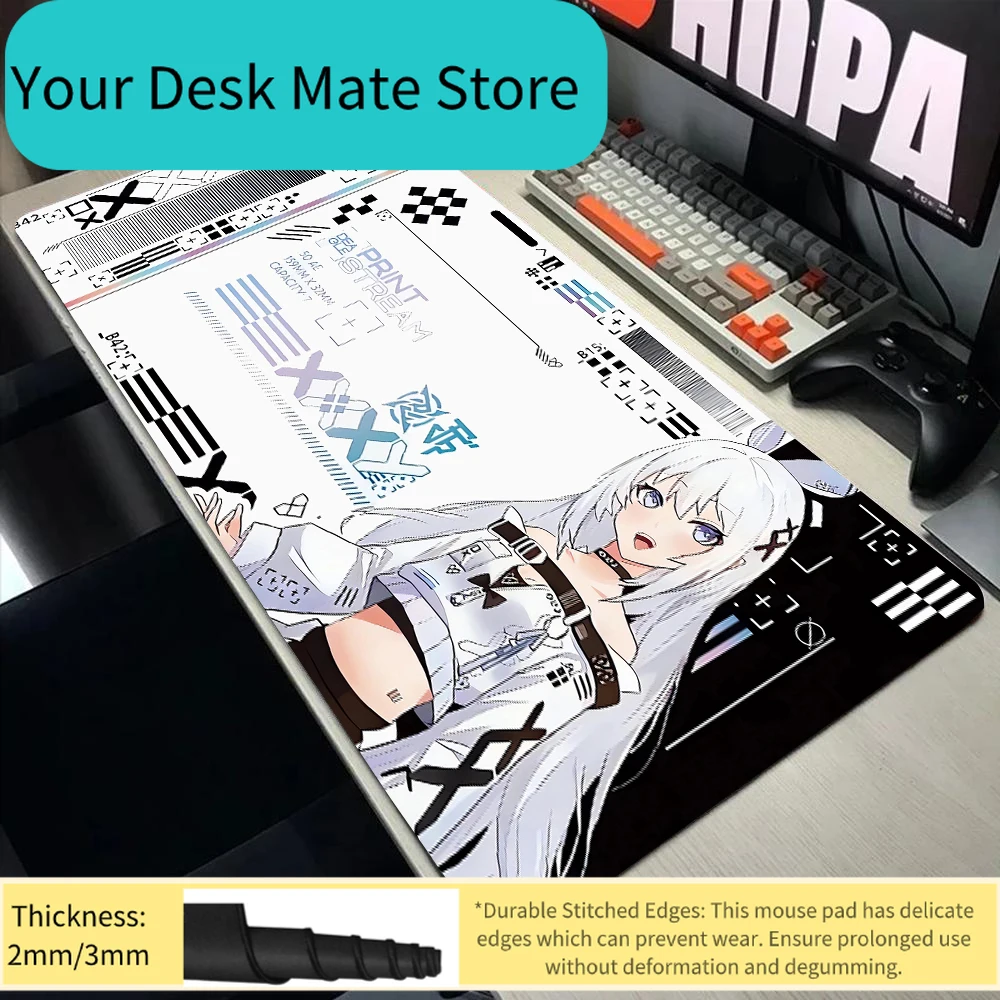 

Cute White Hair Anime Girl Tech Style Anime Large Desk Pad Non-Slip Anti-Dirt Extended Gaming Mouse Pad