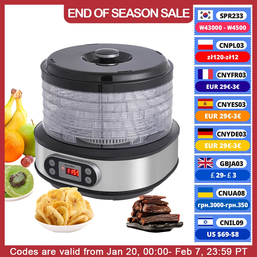 

BioloMix 6 Trays Food Dehydrator Fruits Dryer with Digital LED Display For Jerky, Herbs, Meat,Vegetable