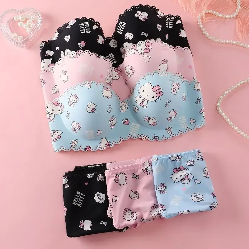 New Hello Kitty Cute Kawaii Underwear Small Breast Gathering Sweet Trendy Girl Top-up Bra to Prevent Sagging and Beautiful Back