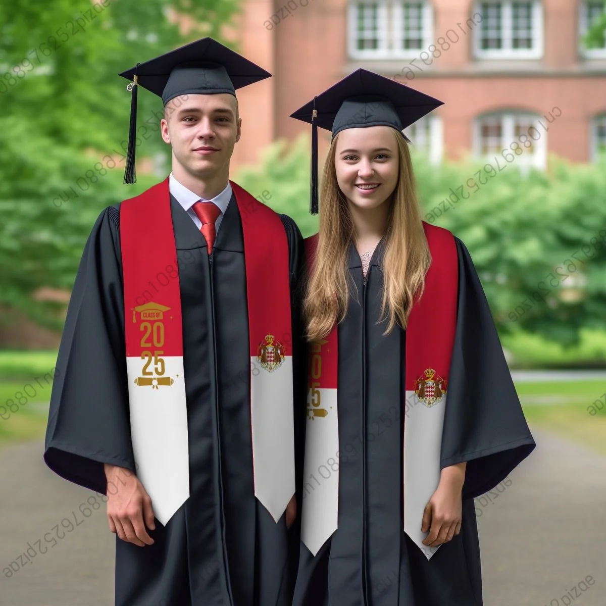

New Monaco Flag Unisex Top Print Graduation Stole Sash Adult Plain Graduate Honor Stole Class of 2025