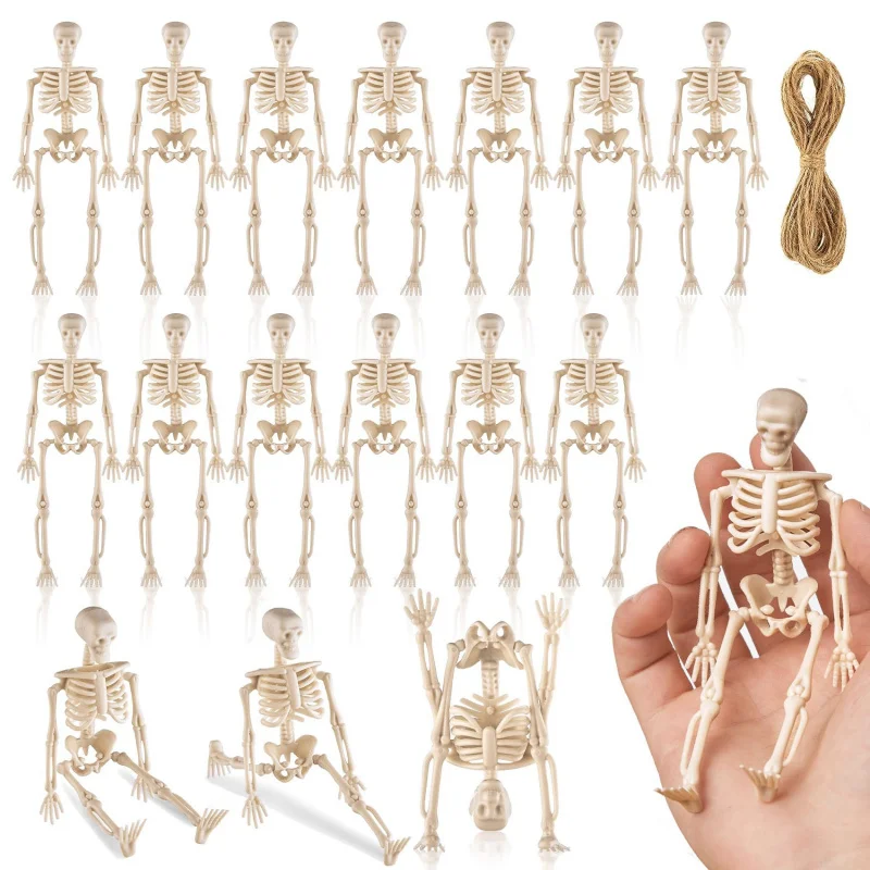 5 Stück Dekor Halloween Mini Kunststoff Totenkopf Skelett Dekoration Gefälligkeiten Hängendes Spielzeug für Handwerk Halloween Party Dekorationen