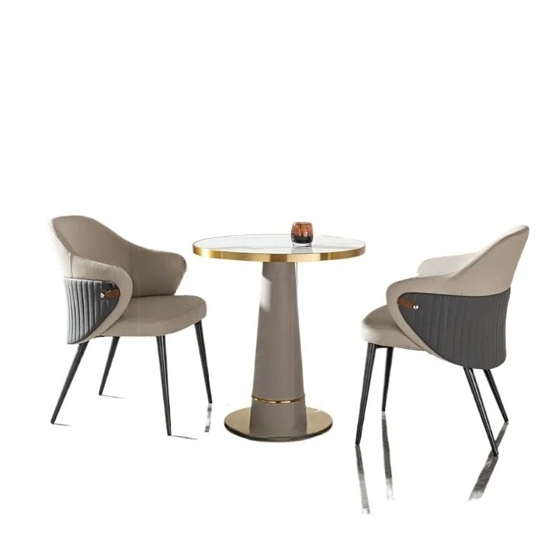 Light luxury rock slab small round table modern simple milk tea shop coffee area tables and chairs