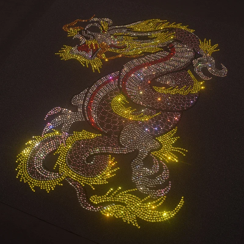 China Dragon Hot Drill Rhinestone Patch Fashion Clothing Accessories Iron on Patches for Clothes