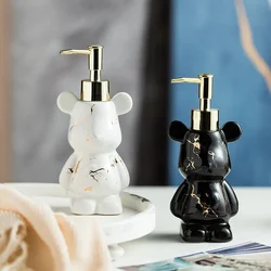 240ml Marbling Bear Shape Ceramics Soap and Gel Dispenser Ceramics Empty Shower Gel Shampoo Bottle Bathroom Storage Accessories