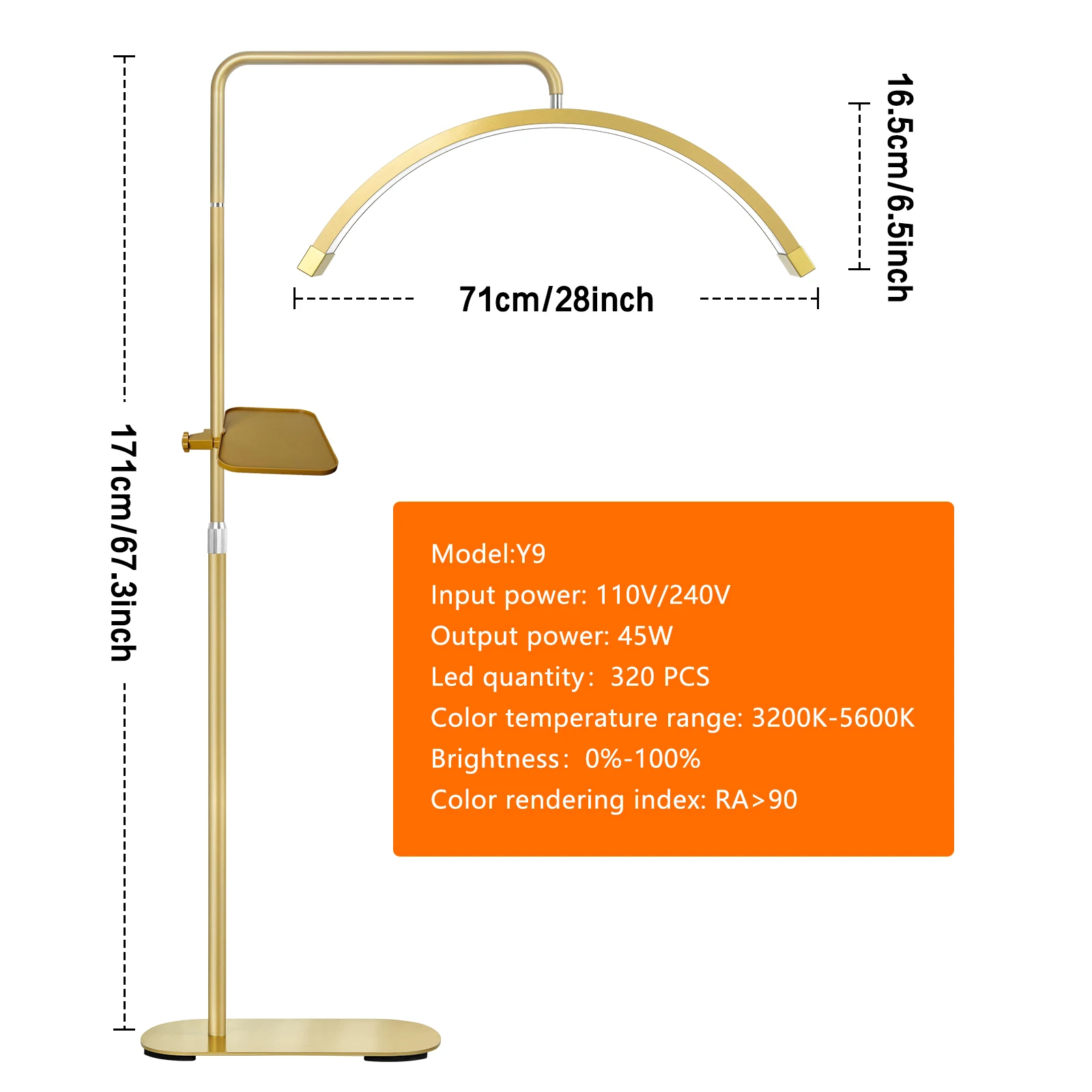 Fusitu FT-Y9 oro 45W LED luce a forma di mezza luna LED Lash Light con treppiede da pavimento luce Video per il trucco del salone di bellezza