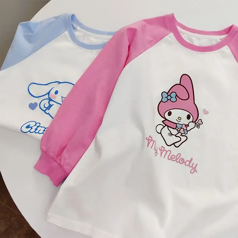 

Футболка с длинными рукавами для девочек Sanrio Cinnamoroll My Melody, милые детские топы из чистого хлопка в стиле аниме, весенне-осенняя детская одежда